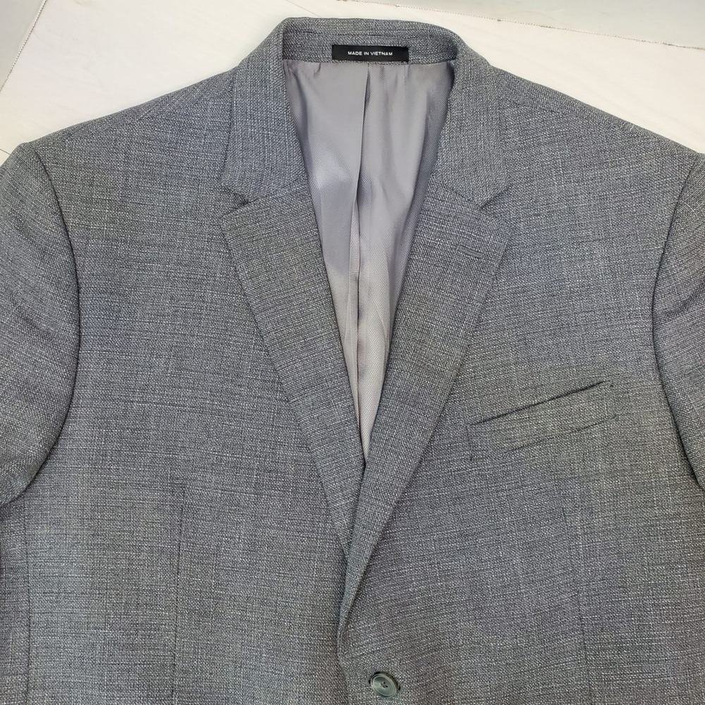 Awearness Kenneth Cole Mens 48 Short Slim Fit Grey Wool Blend 2 Button Blazer